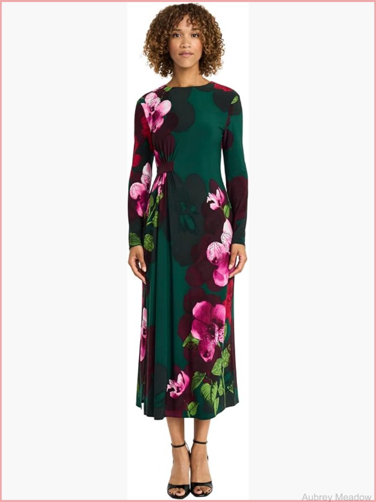 Long Sleeve Midi Bodycon Dress With Cinched Waist - Wedding Guest Cocktail